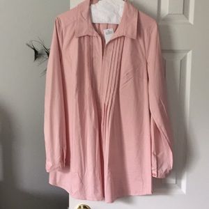 Pintucked pink tunic front hook closure